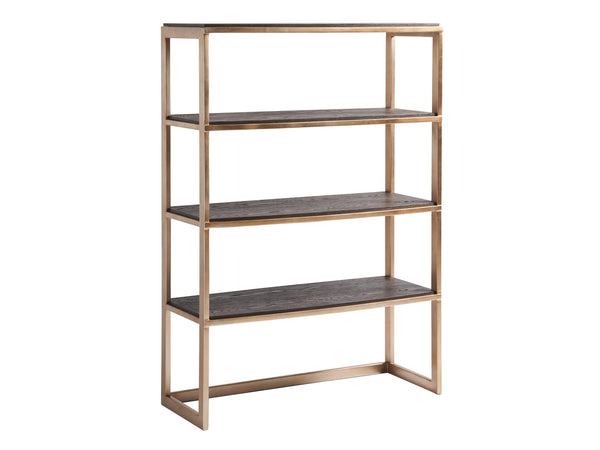 Lexington Sligh Carson Deck: Contemporary Oak Veneer Display Shelf With Brushed Silver Hardware And Warm Silver Leaf Frame Mocha Wood 323-441
