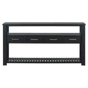 English Elm U_style Wide Painted Console Table Four Drawers Open Shelves Foyer Living Room Black N711P410406B