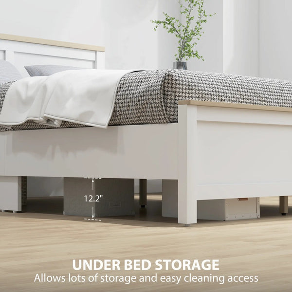 English Elm White Full Platform Bed with Tall Headboard for Minimalist Scandinavian Bedrooms T3971P405297