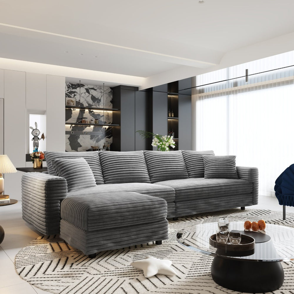 English Elm 102.4 Inch Plush Corduroy Cloud Sofa Deep Seat Four Person Convertible Lounge for Living Room Grey W1885S00274