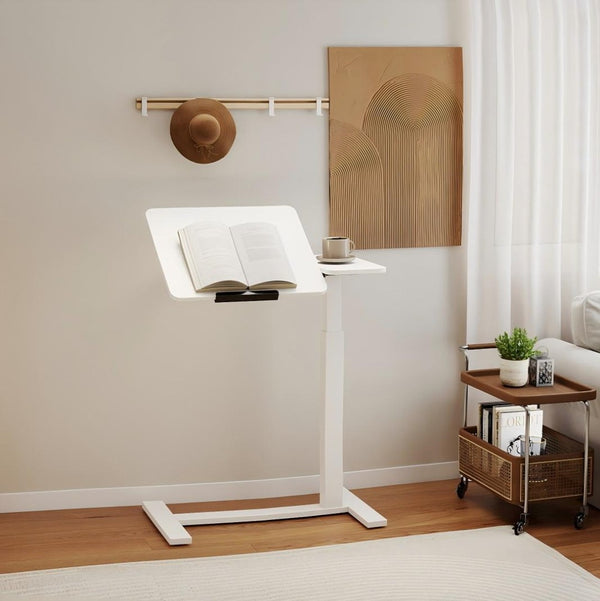 English Elm Mobile Rolling Overbed Laptop Desk with Tilting Panel Height Adjustable for Home or Hospital White W3895P460672