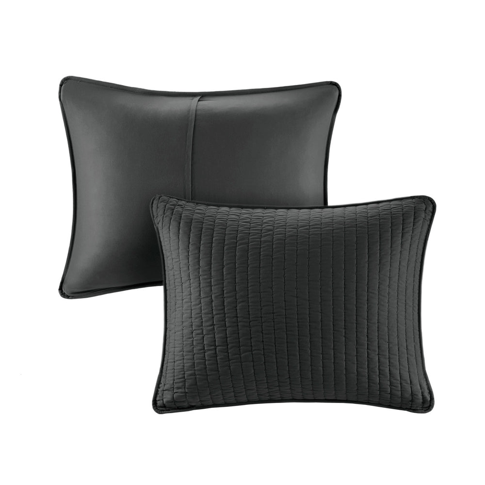 English Elm 3 Piece Keaton Reversible Quilt Set Full/Queen Black - Brushed Microfiber, Pickstitch Quilting, Antimicrobial Freshness B035129040