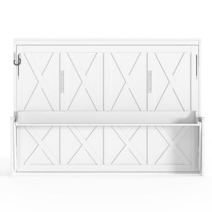 English Elm Queen Murphy Bed with Fold Down Desk Led Lighting and Usb Port for Home Office White W1580S00456