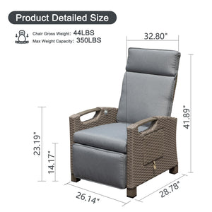 English Elm Outdoor Recliner Chair with Hand‑Woven Resin Wicker, Built‑In Flip Table, Thick Cushions, 150° Recline Gray W1859P196424