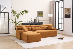English Elm LY-029B Modern Convertible Chaise Sectional Sofa — Orange 3-Seater Modular L-Sofa, Plush Foam Comfort W2231S00026