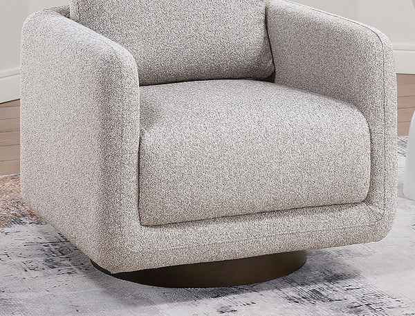 English Elm Modern Beige Bouclé Swivel Accent Chair — 360° Upholstered Low-Profile Cushion Chair with Wooden Base B011P369862