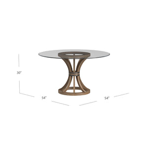 Basset Mirror Sheffield Dining Table - Stylish 54" Round Glass Top With Rustic Wood Base & Bronze Metal Accent Brown Ash Hardwood Solids,Oak Veneers, 3241-700-095