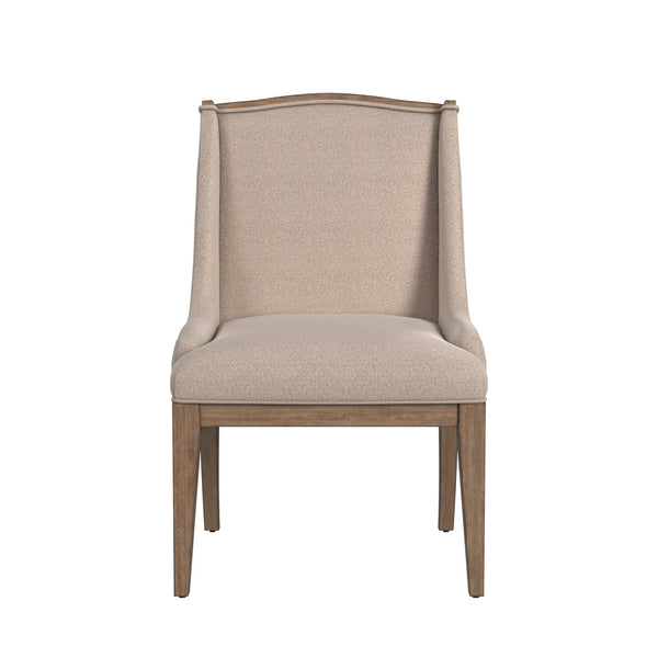 Basset Mirror Buxton Wrap-around Arm Dining Chair Set Of 2 In Oatmeal Textured Fabric With Natural Wood Accents Brown Rubberwood Solids 3241-dr-800-2