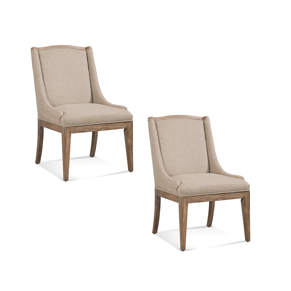 Basset Mirror Buxton Wrap-around Arm Dining Chair Set Of 2 In Oatmeal Textured Fabric With Natural Wood Accents Brown Rubberwood Solids 3241-dr-800-2