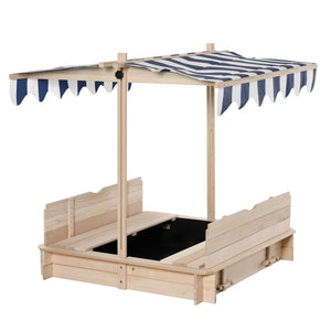 English Elm Outsunny Cedar Wood Kids Sandbox with Adjustable Canopy and Foldable Bench Seats W2225P200739
