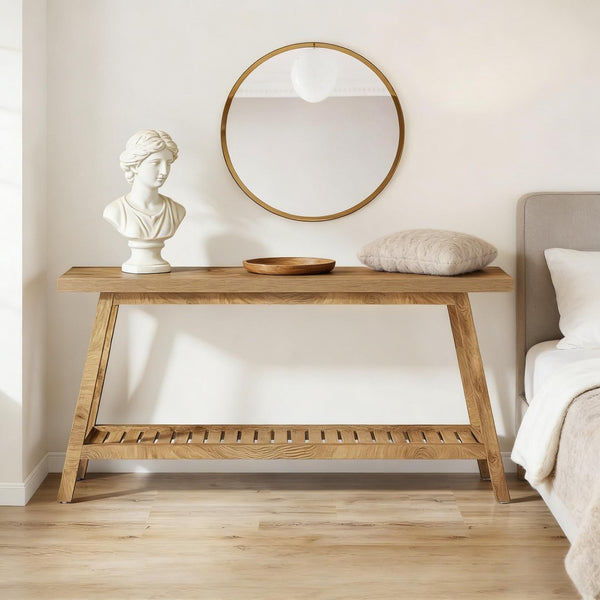 English Elm Hall Console Table Industrial Rustic Two Tier Wood Tone Metal Frame Entryway Sofa Light Brown T3971P451487