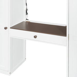 English Elm Full Size Teen Loft Bed with Wardrobe Staircase Storage Dressing Table and Led Lights LT000276AAP