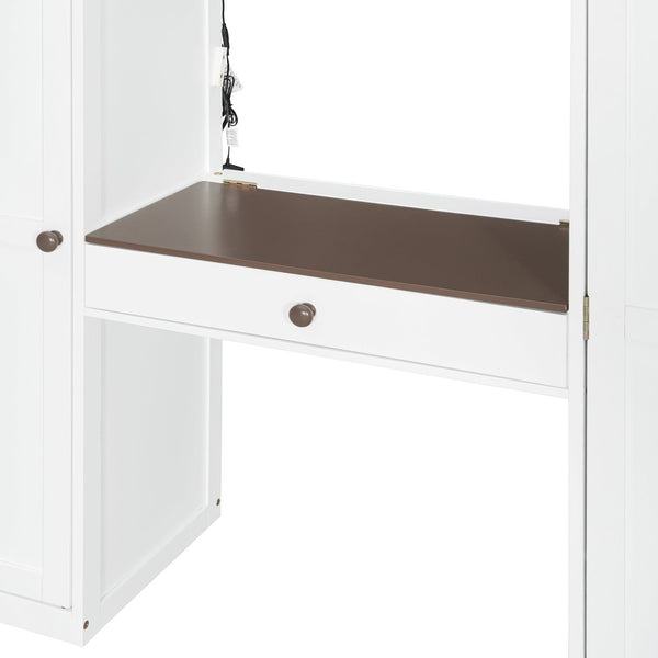 English Elm Full Size Teen Loft Bed with Wardrobe Staircase Storage Dressing Table and Led Lights LT000276AAP