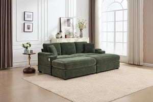 English Elm combination Modular Corduroy Sectional with Usb Charging Deep Foam Seats Green W2120S00013