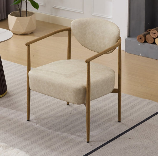 English Elm Beige Woven Fabric Dining Chair Set of Two with Wood Grain Iron Frame for Any Room W3149S00003