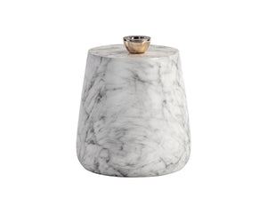 Sunpan Aries End Table - Stunning Metallic Accents with Industrial Grey Concrete for Indoor & Outdoor Use Marble Look / White