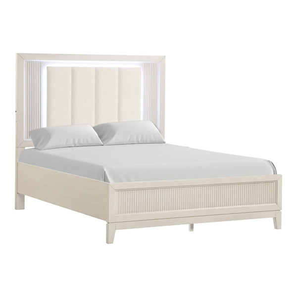 English Elm Contemporary Queen Bedroom Set Channel Tufted Upholstered Bed with Led Headboard Nightstands B2741S00925