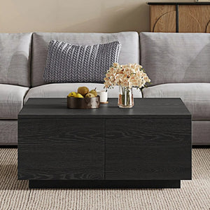 English Elm 33.25" Square Storage Coffee Table Four Drawer Matte Mdf Living Room Centerpiece Black N735P422508B
