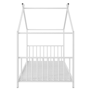 English Elm Twin Metal House Platform Bed with Slat Kit for Kids Sleepovers Sturdy Frame Elegant Silhouette 63.8"H White MF322835AAK
