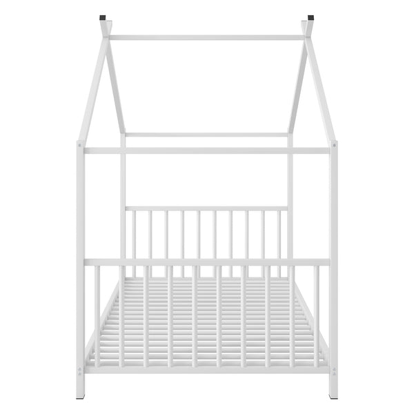 English Elm Twin Metal House Platform Bed with Slat Kit for Kids Sleepovers Sturdy Frame Elegant Silhouette 63.8"H White MF322835AAK