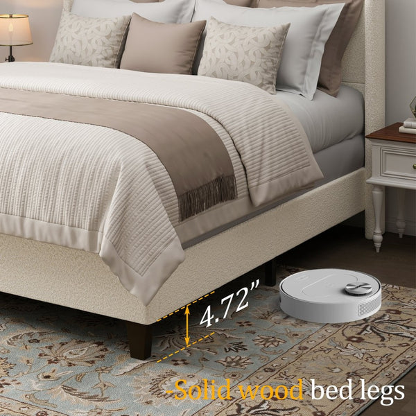 English Elm King Teddy Velvet Platform Bed Tall Upholstered Headboard Solid Wood Legs Modern W1716P335672