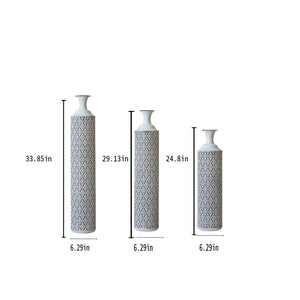 English Elm Floor Metal Vases Set of 3 White & Black Glazed Metal Cylinder Vases Tall Textured Gold Accent Decor W2796P278066