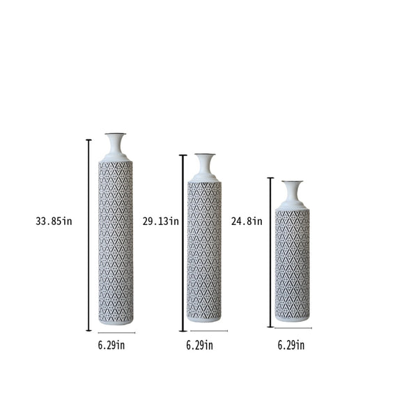 English Elm Floor Metal Vases Set of 3 White & Black Glazed Metal Cylinder Vases Tall Textured Gold Accent Decor W2796P278066