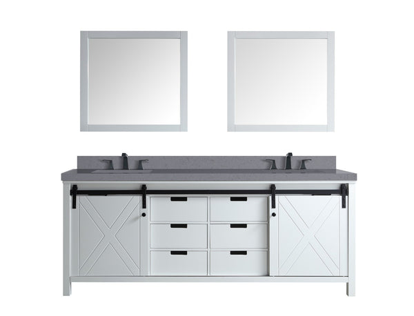 English Elm White Double Bath Vanity With Grey Quartz Countertop, Matte Black Faucets & 30" Matching Mirrors B2731S01074-GIGA