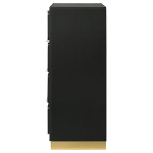 English Elm Modern four-drawer chest with sleek mid-century lines, smooth glides, wood construction, slim handles, versatile bedroom storage solution Black,Gold 34.25 L x 21.26 W x 48.42 H B011P362593