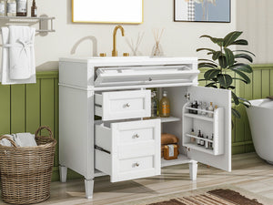 English Elm 36'' Modern Bathroom Vanity With Ceramic Sink, Soft-Close Drawers, Ample Storage & Elegant Design N710P230246K