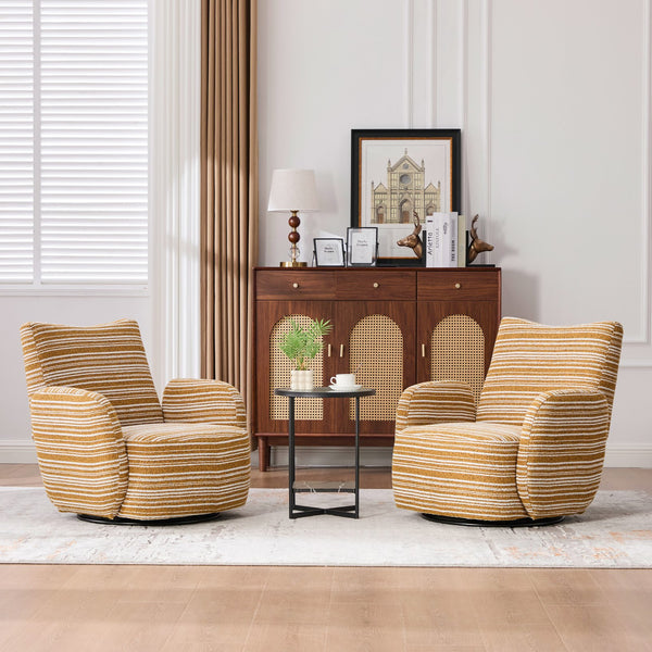 English Elm Modern Boucle 360° Swivel Leisure Chair with High‑Resilience Sponge, Supportive Curve, 550lb Capacity Mustard yellow W395P355482