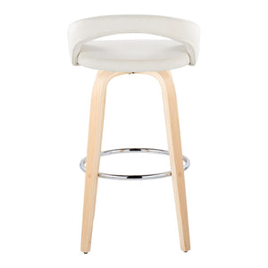 English Elm Fixed-height Swivel Barstools Walnut Bentwood Legs White Velvet Seat Set of 2 B202S01917
