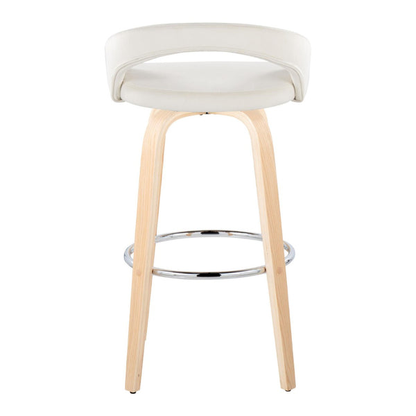 English Elm Fixed-height Swivel Barstools Walnut Bentwood Legs White Velvet Seat Set of 2 B202S01917