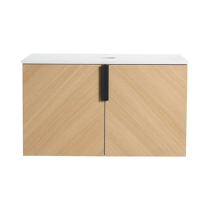 English Elm 30" Wall-Mounted Vanity with Artificial Stone Top, Oak Finish, Soft-Close Doors, Metal Handles, KD-pack W999P373489