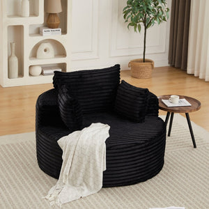 English Elm 50"l Corduroy Oversized Sleeper Chair with Neck Pillow Support for Lounge or Bedroom Black W834P405865