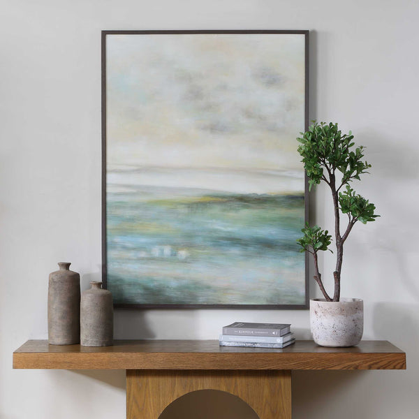 Uttermost Awakening Hand Painted Canvas Landscape Wall Art with Dark Walnut Frame