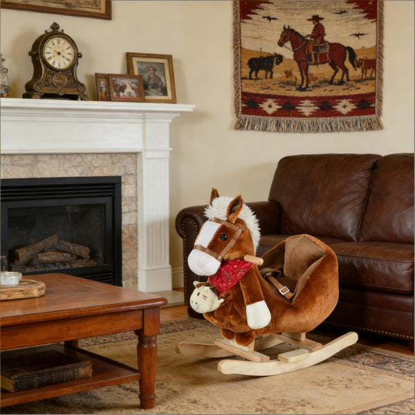 English Elm Dinosaur Plush Rocking Toy for Toddlers with Sound Effects and Wooden Base T3971P442609