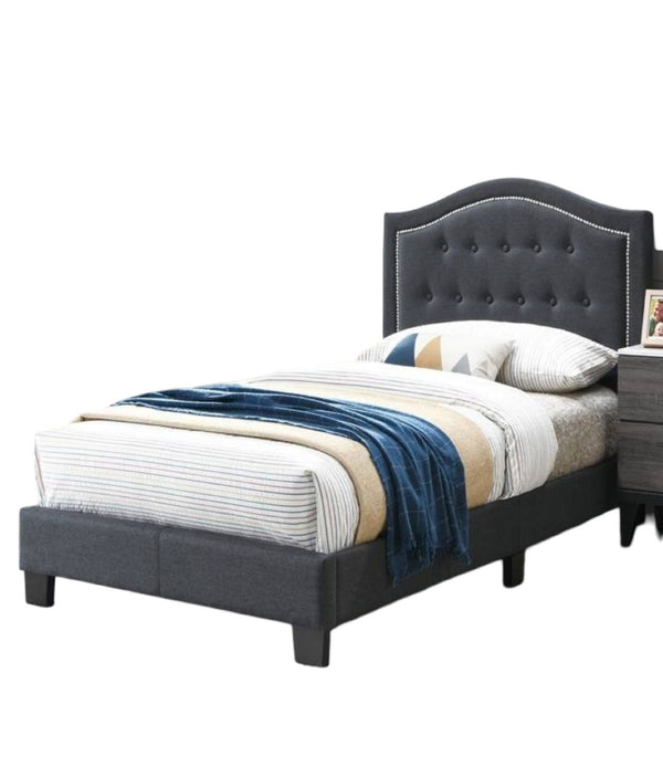English Elm 1pc Twin Upholstered Bed Burlap Tufted Headboard Charcoal Frame Bedroom Focal B011P414683