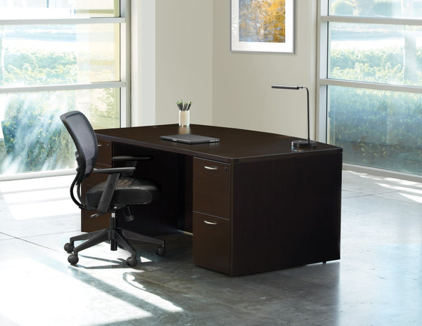 OSP Home Furnishings Napa Bow Top Executive Desk with Curved Edge and Spacious Ergonomic Work Surface Espresso NAPESP-TYP1