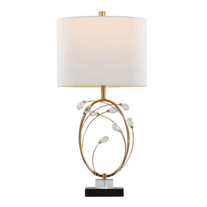 English Elm Table Lamp Set of 2 Black Metal Crystal Accents Gold Finish Linen Shade Bedroom B202P471578