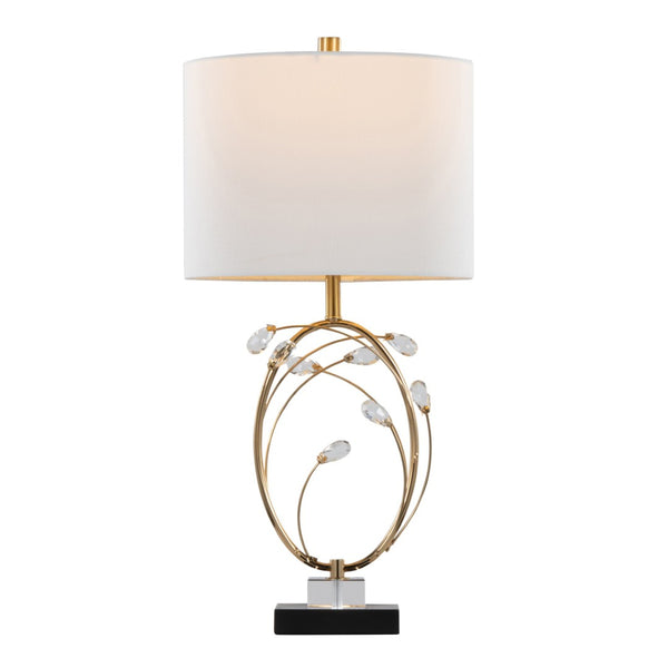 English Elm Table Lamp Set of 2 Black Metal Crystal Accents Gold Finish Linen Shade Bedroom B202P471578