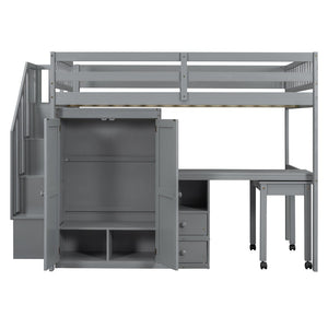 English Elm Queen Murphy Bed with Integrated Desk Cabinet Shelves Space Saving Studio Solution Gray N708S00014E