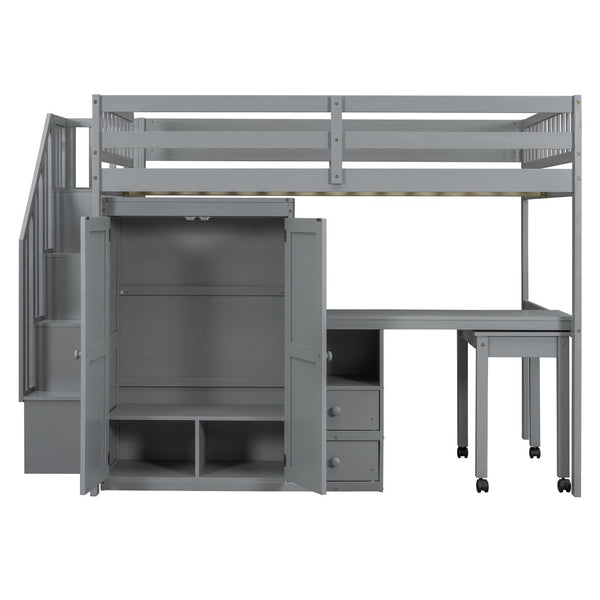 English Elm Queen Murphy Bed with Integrated Desk Cabinet Shelves Space Saving Studio Solution Gray N708S00014E