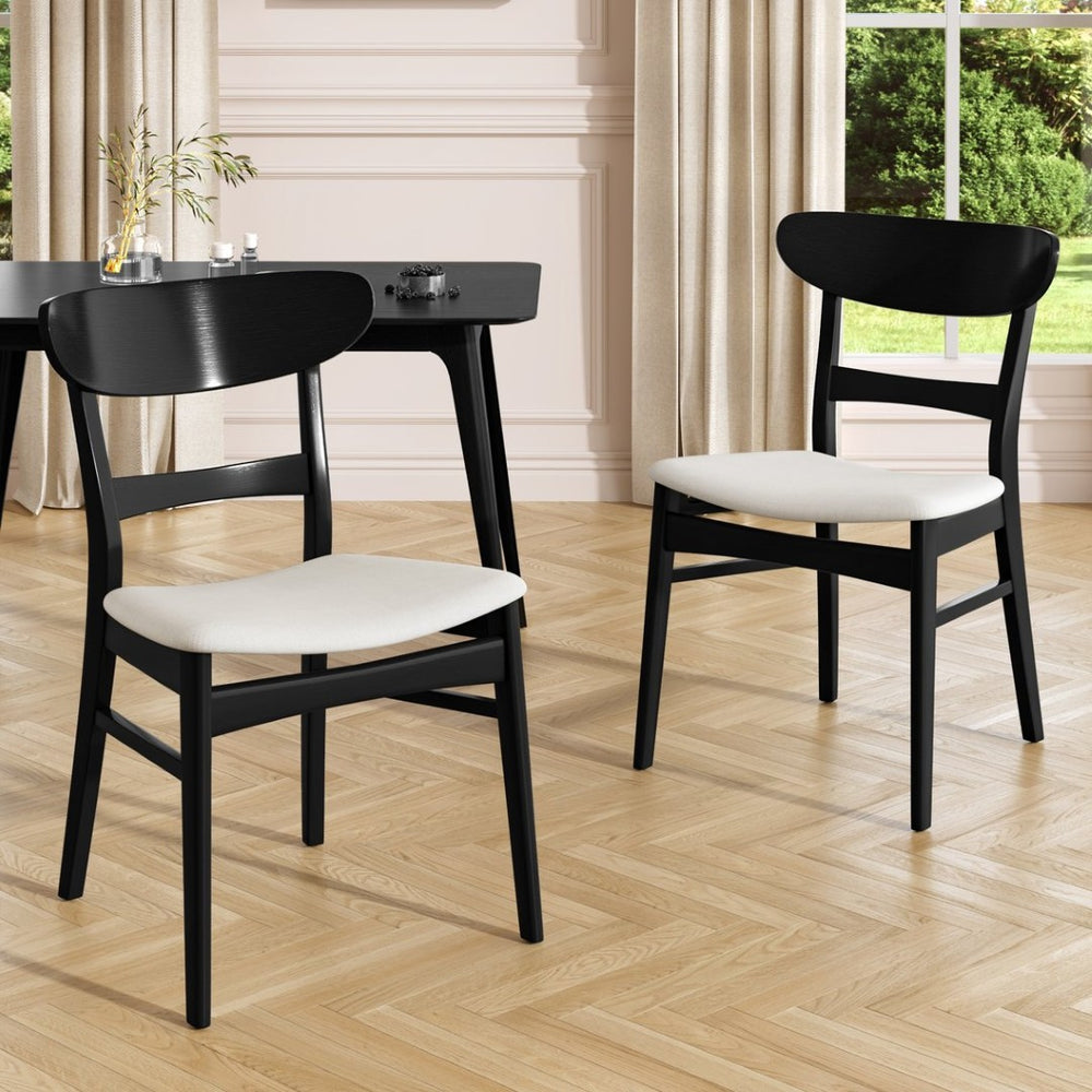 English Elm [video] Rubberwood Dining Chairs Set of 2 Upholstered Mid-century Seats for Modern Homes Light Beige 58915.00LBEBLK