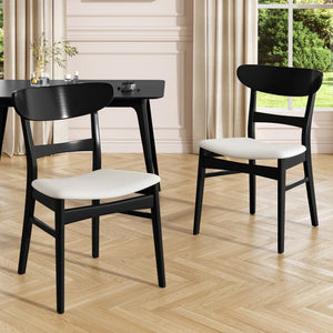 English Elm [video] Rubberwood Dining Chairs Set of 2 Upholstered Mid-century Seats for Modern Homes Light Beige 58915.00LBEBLK