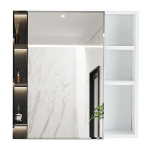 English Elm A white MDF mirror cabinet wall-mounted with storage compartments, space-saving, easy assembly, clear glass reflection69 W1512P405944