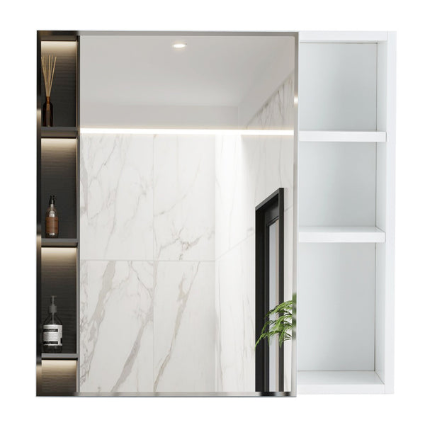 English Elm A white MDF mirror cabinet wall-mounted with storage compartments, space-saving, easy assembly, clear glass reflection69 W1512P405944