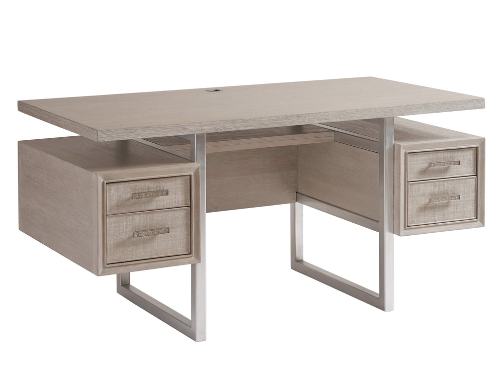 Lexington Sligh Evanston Contemporary Writing Desk With Oak Veneers, Raffia Fronts, And Stylish Silver Accents Gray Wood 324-410
