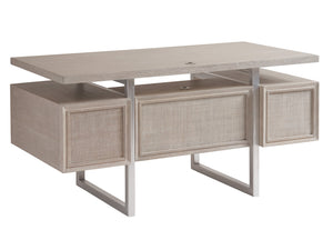 Lexington Sligh Evanston Contemporary Writing Desk With Oak Veneers, Raffia Fronts, And Stylish Silver Accents Gray Wood 324-410