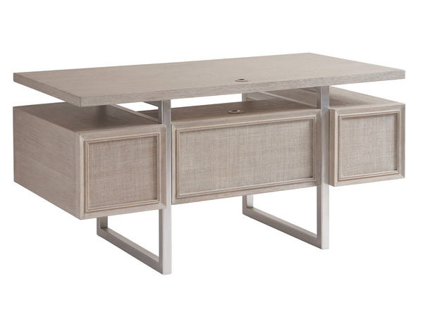 Lexington Sligh Evanston Contemporary Writing Desk With Oak Veneers, Raffia Fronts, And Stylish Silver Accents Gray Wood 324-410